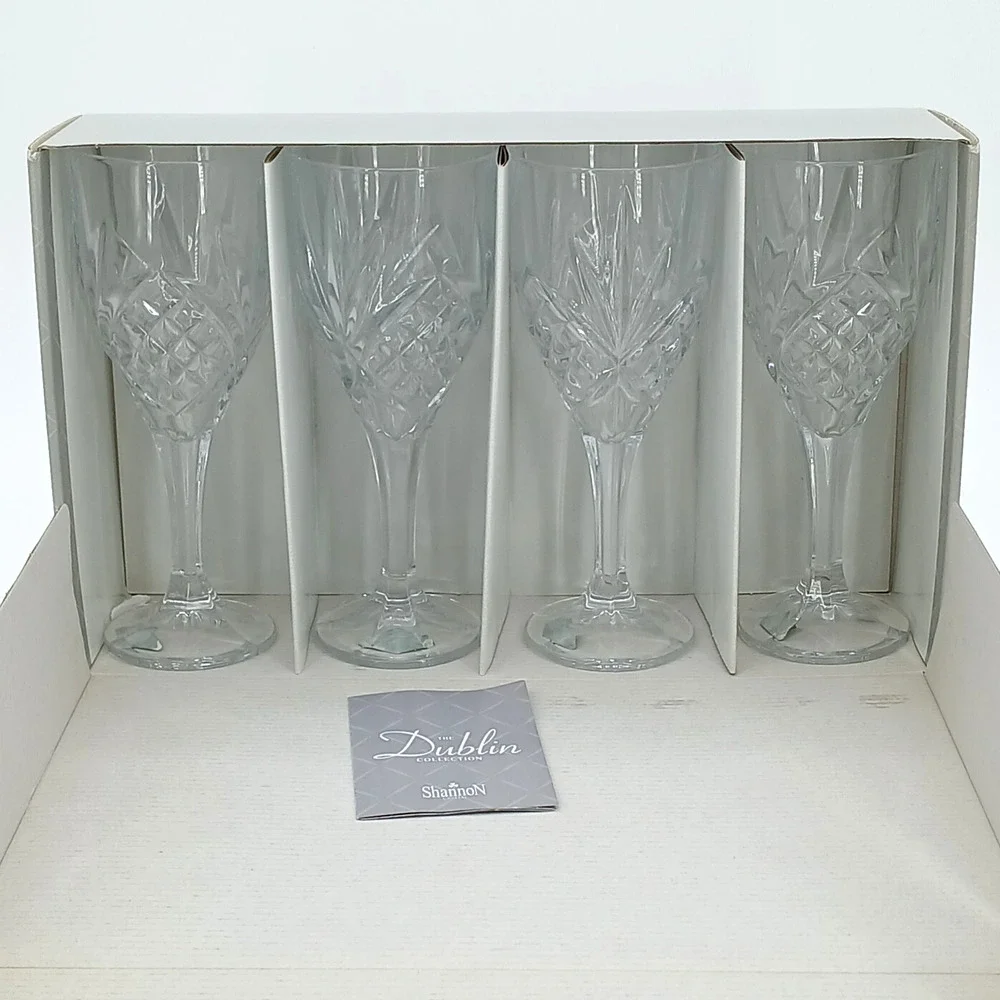 Shannon Crystal by Godinger Dublin Pattern Wine Water Goblet Glasses 8